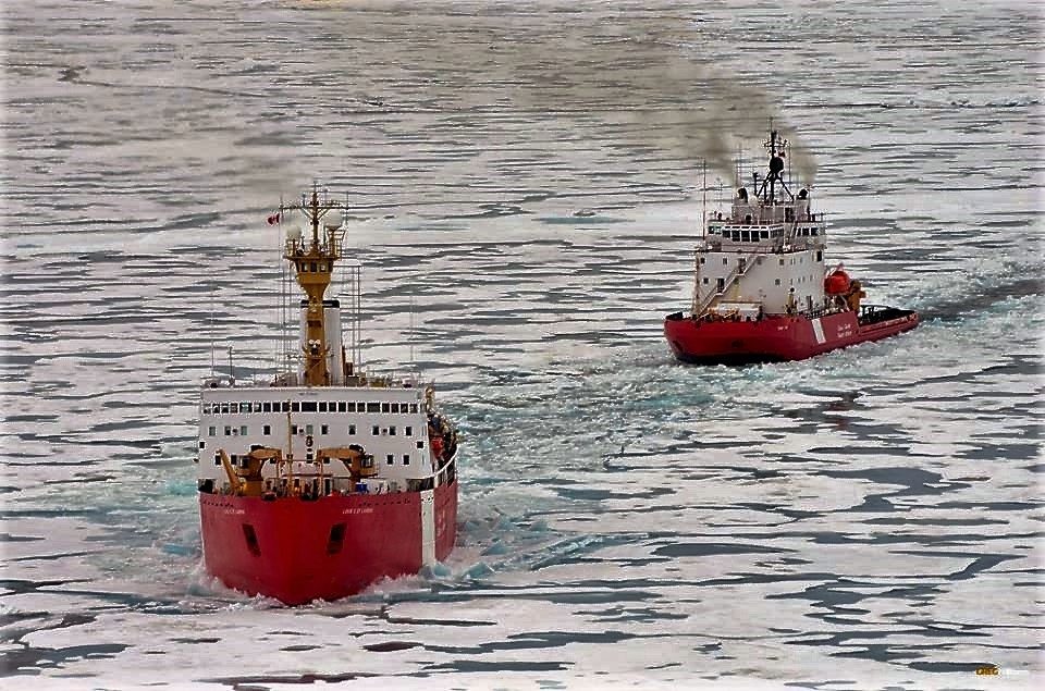 Canadian Coast Guard Ship (CCGS) Louis S. St-Laurent and CCGS Terry Fox in the Arctic Ocean.